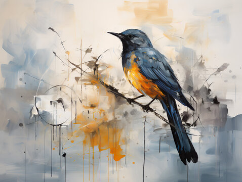 Abstract background with bird. Oil painting in the style of impressionism.