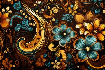 Seamless Pattern Of Intricate Henna Designs, Generative AI 