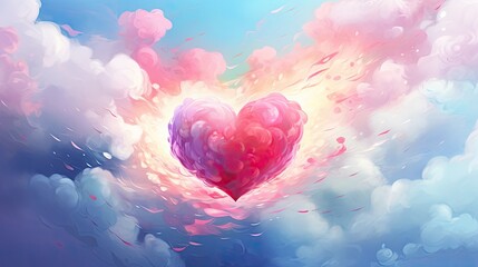 beautiful colourful pink heart in the clouds