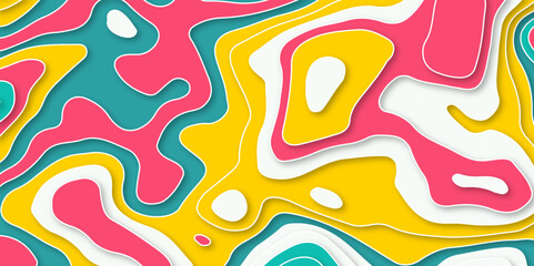 Abstract colorful papercut with gradient layers effect texture background with shadow. Abstract water art design of flowing liquid smooth shape papercut. Abstract luxurious colorful papercut.