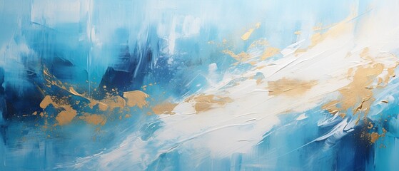 abstract rough blue white gold art painting texture with oil brushstroke, Generative AI