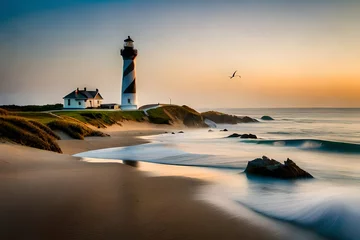 Fotobehang lighthouse at sunset © Haji_Arts