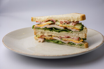 Delicious sandwich on a white background.  