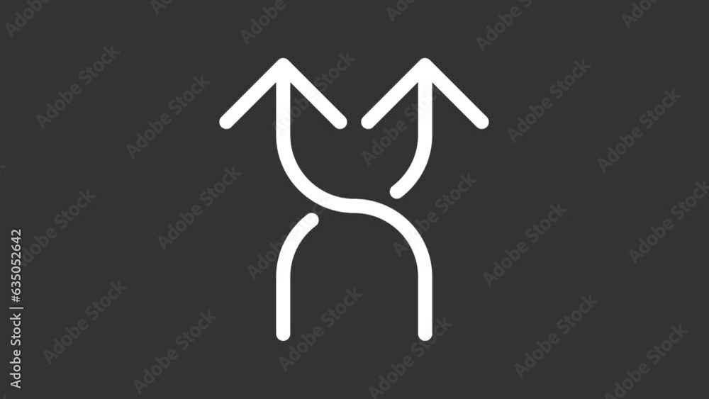 Poster white icon animation of road intersection arrow, hd video with transparent background, seamless loop