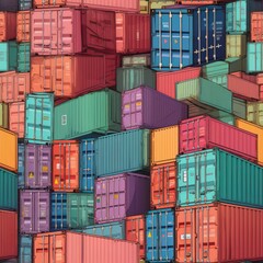 Fototapeta premium Colorful Freight Continuity: Cargo Containers Seamless Pattern