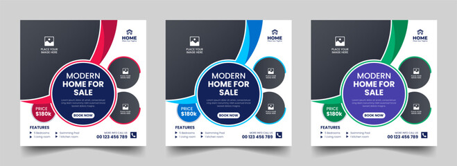 Real estate square social media post or dream home sale property promotion web banner template bundle. Editable modern house banner layout set
