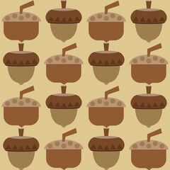 Seamless autumn pattern with acorns in warm colors. Could be used as background, print, wallpaper.