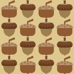 Seamless autumn pattern with acorns in warm colors. Could be used as background, print, wallpaper.