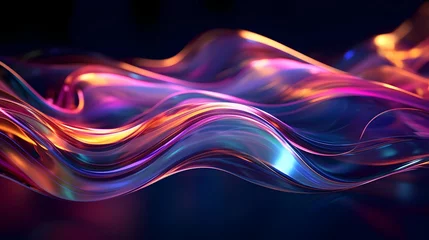 Foto op Plexiglas Holographic Neon Fluid Waves, AI Generative © Lucky Ai