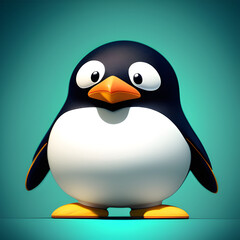 Obraz premium ein pinguin erstellt mit fiktiver generativer ki - weiß schwarzes fell süß schauend lustig tolpatschig animiert pinguin 