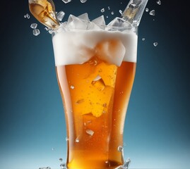 Beer glass with falling ice cubes Beautiful HD wallpaper High Resolution