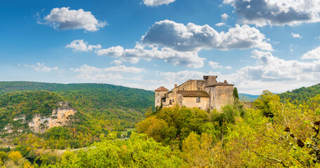 Beautiful medieval village of Bruniquel on the river Aveyron in Occitanie, France