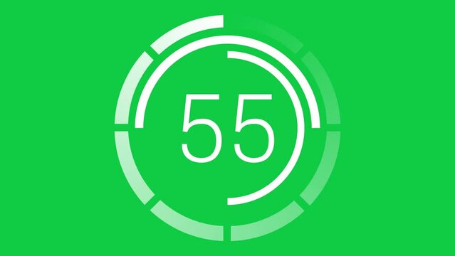 1 minute countdown timer animation with three loading transparent circle effect rotating clockwise in green screen background. Can be edited to 30, 15, 10, and 5 seconds