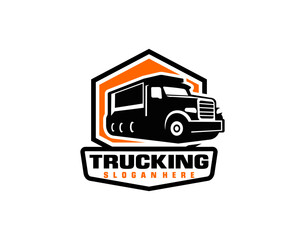 Dump trucking company logo design. Tipper truck logo vector isolated. Ready made logo template set vector isolated