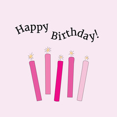 Happy Birthday Card with Text and Pink Sparkling Candles Premium Vector