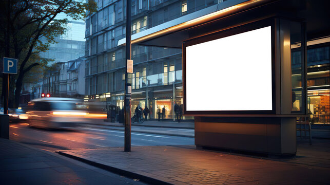 Plakat, Bushaltestelle, Mockup, Nacht, Stadt, Werbung, Vorlage, Pr&auml;sentation, generative Ai