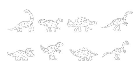 Hand drawn linear vector illustrations of dinosaurs