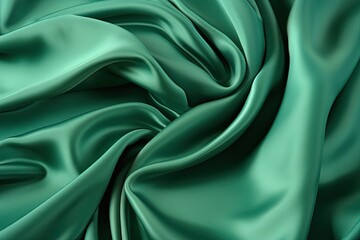Obraz premium Green Cloth Texture. Abstract creased satin fabric background for clothing and textile design: Generative AI