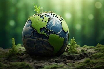 Obraz na płótnie Canvas Green Earth vs Cracked Earth: A Conceptual Representation of Climate Change and Saving Our Planet. Eco-friendly and Green Nature Concept for the Environment