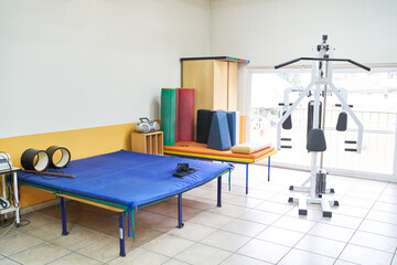 Bed and exercise equipment in rehabilitation center