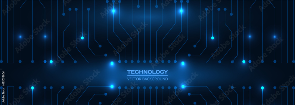 Poster abstract dark blue technology banner with circuit board. digital technology futuristic dark blue wid