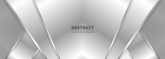 Wide luxury abstract background with silver gradient geometric shape. Modern light silver color wide metallic banner. Futuristic vector abstract backdrop.