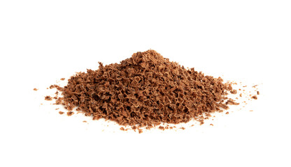 Grated Chocolate Pile Isolated, Crushed Chocolate Shavings, Crumbs, Scattered Flakes, Cocoa Sprinkles