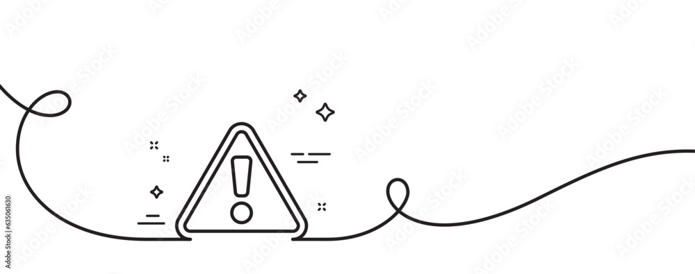 Aufkleber warning line icon. continuous one line with curl. attention triangle sign. caution alert symbol. war