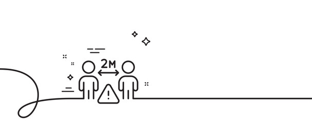 Social distance line icon. Continuous one line with curl. People isolation sign. Prevention rules symbol. Social distance single outline ribbon. Loop curve pattern. Vector