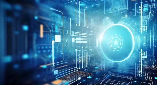 Abstract technological background with code lines, connection