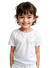 Kid wearing a white shirt smiling and looking at the camera, Happiness concept, isolated,...