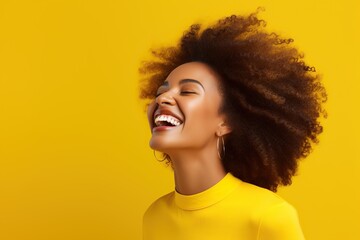 Joyful Laughter of African Woman On a Yellow Backdrop