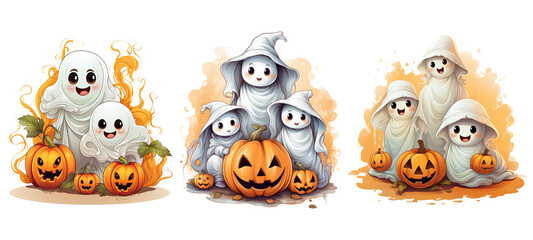 Cute Spooky Ghost family, Halloween Ghost. Generative AI