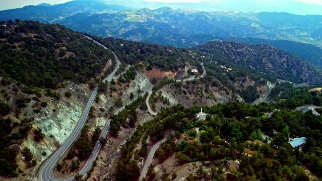 Bird's eye view of mountains and valley in Cyprus near the Amiantos asbestos mine