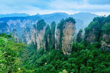 Fototapeta premium asia, china, forest, green, heritage, hunan, landscape, mountain, natural, nature, outdoor, park, rock, sandstone landform, scenery, scenic, stone, tourism, travel, tree, world natural heritage, zhang