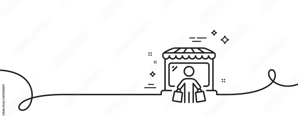 Poster market buyer line icon. continuous one line with curl. wholesale store customer sign. retail marketp