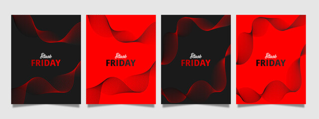 Black Friday cards, banners, flyers, background. A set of colorful posters with abstract volume spiral line. Templates for holidays, invitations, business and social media. Vector illustration.