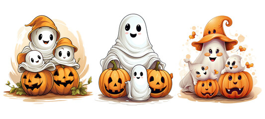 Fototapeta premium Cute Spooky Ghost family, Halloween Ghost. Generative AI
