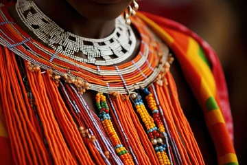 Poster A dramatic portrait of a Maasai woman with beaded accessories and traditional clothing © STORYTELLER