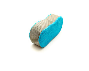 Brand new blue microfiber sponge with bug mesh car cleaning foam with easy grip comfortable to use hold and trap liquid isolated on white background
