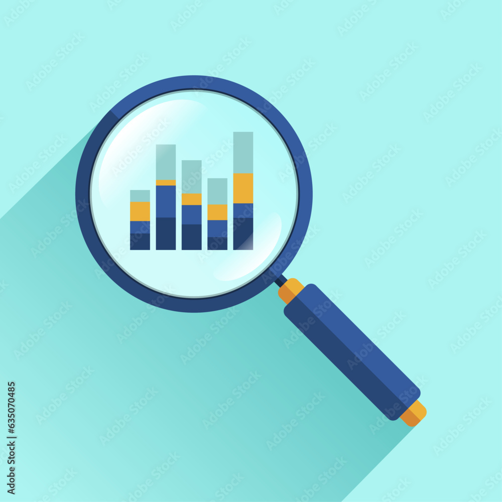 Poster magnifying glass icon in flat style. search loupe on color background. business analytic illustratio