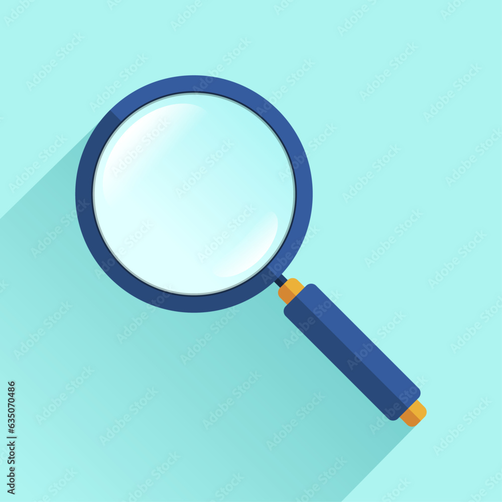 Poster search loupe icon in flat style, magnifying glass on color background. zoom tool. magnifier. vector 