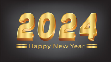 Happy new year 2024 in a shiny gold metallic color vector background.