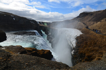 Sun Shining on the Waterfall at Gullfoss