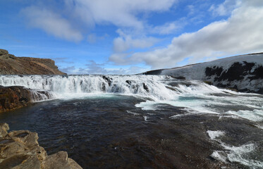 Blue Skies Over the Waterfalls at Gullfoss
