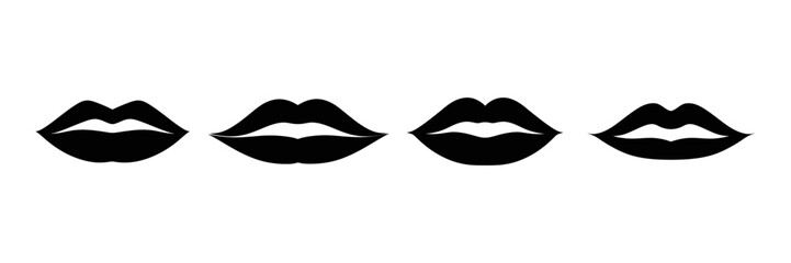 Set of silhouettes of female lips on a white background. Vector illustration