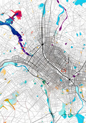 Fototapeta premium Colored City Map with Road Network, Detailed pointed map illustration
