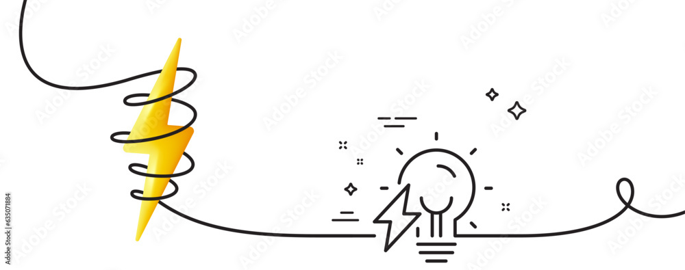 Poster electricity bulb line icon. continuous one line with curl. energy type for lamp sign. lightning bolt