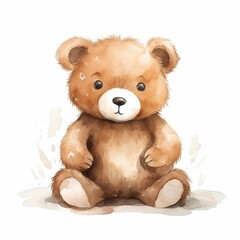 AI generated, cute teddybear in watercolor style illustration on white background. Beautiful illustration for a children’s book, postcards, napkins. Cute sweet little bear.