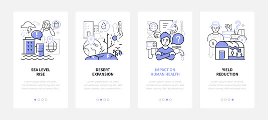 Natural disasters and health - line design style banners set